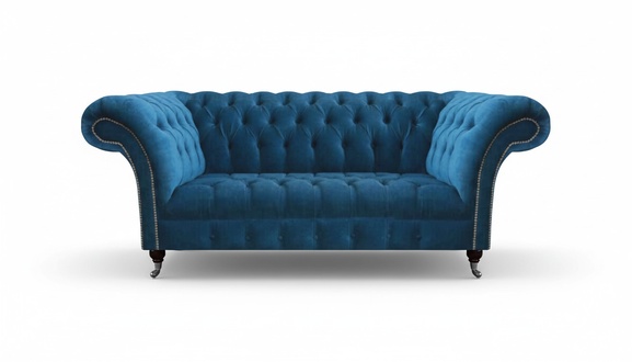Blue Chesterfield luxury couch living room textile seat elegant three-seater