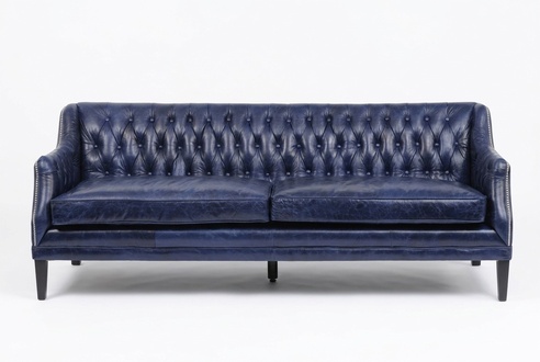 Blue Chesterfield sofa couch upholstery fabric leather couches set 4 seater new