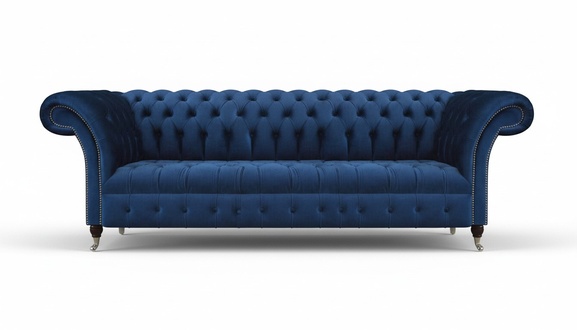 Blue Chesterfield Sofa Four-Seater Couch Designer Upholstered Furniture Living Room