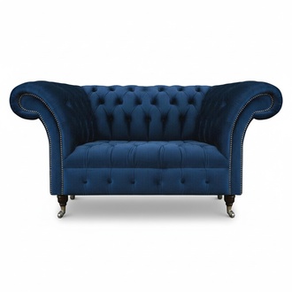 Blue Chesterfield two-seater living room upholstered seating furniture luxury couch