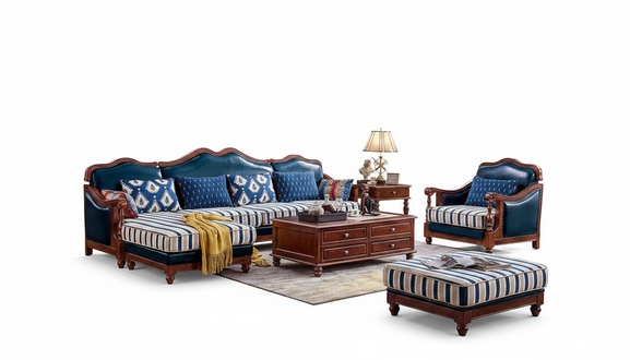 Blue Corner Sofa Couch With Armchair Colonial Sofa Furniture Antique Style Sofas