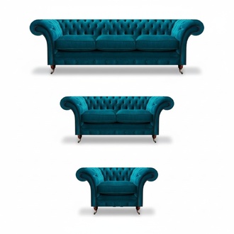 Blue designer Chesterfield upholstered furniture living room textile sofas 3-piece set