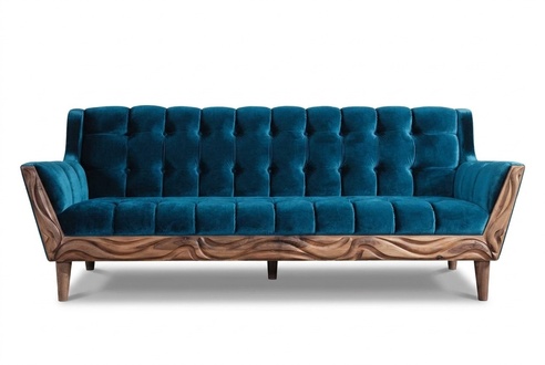 Blue fabric sofa, 3-seater, modern and elegant.