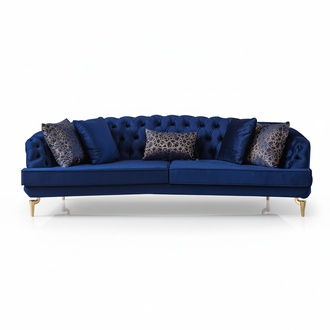 Blue Living Room Chesterfield Sofa Set Luxury Upholstery Fabrics 4x Seater