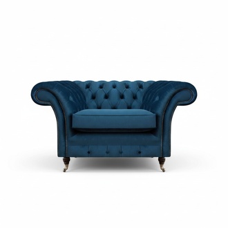 Blue living room Chesterfield fabric armchair upholstered furniture luxury single seat