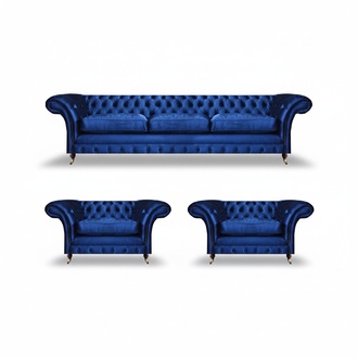 Blue Modern Sofa Set 3-piece Luxury Living Room Furniture Chesterfield