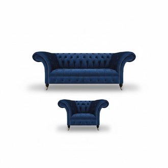 Blue New Sofa Three-Seater Living Room Armchair Chesterfield Upholstered Seat Furniture