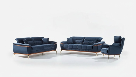 Blue Sofa Set 3-piece Living Room Textile Sofa Furniture Modern Upholstered Furniture