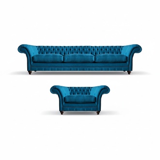 Blue sofa three-seater upholstered furniture couch textile armchair Chesterfield furnishings