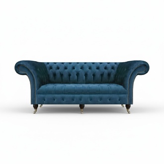 Blue Textile Chesterfield Three-Seater Sofa Couch Seating Furniture Designer Modern New