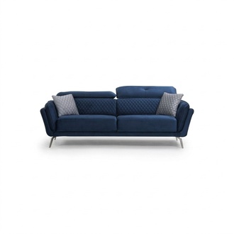 Blue Textile Sofa Modern Living Room Three Seater Luxury 3 Seater Couch