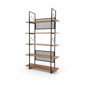 Bookshelf Books Rack Stand Shelf Cabinet Wood + Metal with 5 Levels