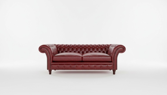Bordeaux Red Sofa 3-Seater Chesterfield With Buttons Faux Leather Upholstered Comfortable Sofa
