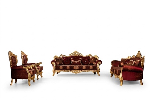 Bordeaux Red Sofa Set Couch Gold Classic Furniture Table 5pcs.