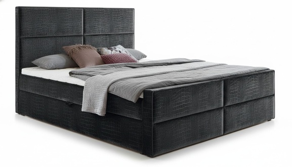 Double Bed Furniture 180x200cm Textile Grey NEW Modern Style Chesterfield Boxspring