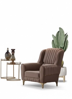Brown textile armchair luxury living room single seater wooden frame modern new
