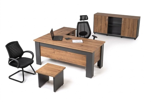 Brown office set Complete study suite Table Cupboard Corner desk