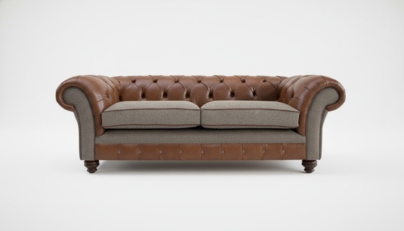 Brown 3 seater Chestrerfield leather sofa couch upholstery set textile sofas new