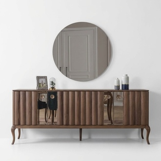 Brown 4-door Sideboard Luxury Mirror Dining Room Wood Furniture 2pcs