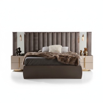 Brown Bedroom Set Designer Double Bed White 2x Bedside Tables 3pcs