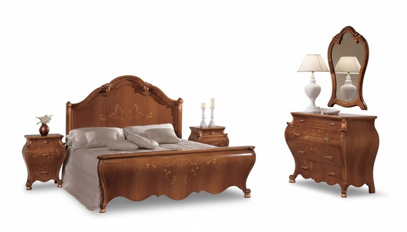 Brown Bedroom Set Luxury Furniture Beds Bedside Tables Mirrors Dressers