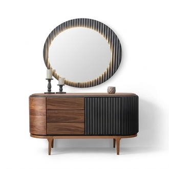 Brown chest of drawers with drawers LED mirror Designer bedroom set