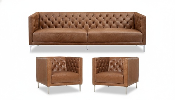 Brown Chesterfield 2 Armchairs Leather Modern Design Sofa New Creative Furniture Sofa Set