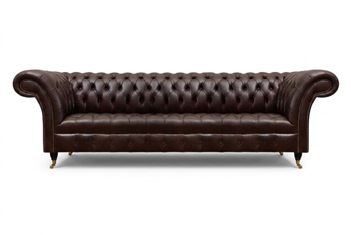 Brown Chesterfield faux leather couch modern four-seater seating furniture