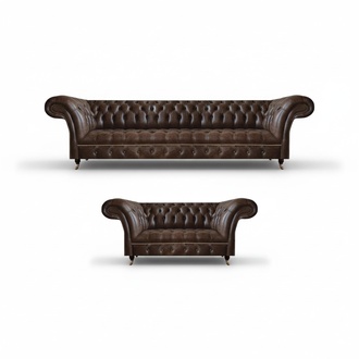 Brown Chesterfield Faux Leather Sofas Designer Living Room Couches 2-piece