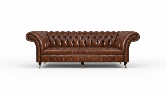 Brown Chesterfield leather sofa elegant couches 3-seater living room furniture