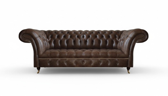 Brown Chesterfield leather sofa living room couches designer sturdy furniture
