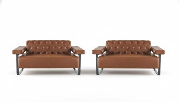 Braun Chesterfield Leather Sofa Stainless Steel Original Modern 2-Seater Button