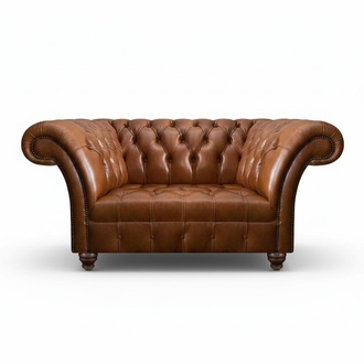 Brown Chesterfield Leather Two-Seater Designer Faux Leather Sofa