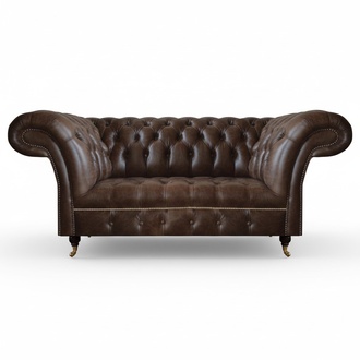 Brown Chesterfield Leather Two-Seater Modern Living Room Designer Furniture