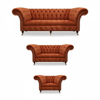 Brown Chesterfield seating furniture living room designer sofas 3-piece set