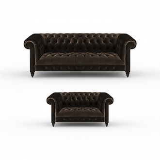 Brown Chesterfield seating furniture living room 2-seater luxury three-seater 2-piece