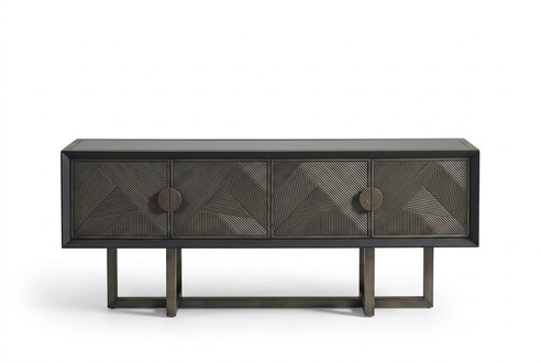 Brown wooden console in a modern design.