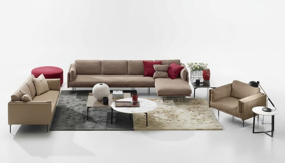 Brown corner sofa L-shaped sofa couch design upholstery modern textile living room PRIANERA