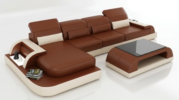 Brown L Shape Sofa Couch Upholstery Set Living Room Landscape Design Corner Sofa Leather