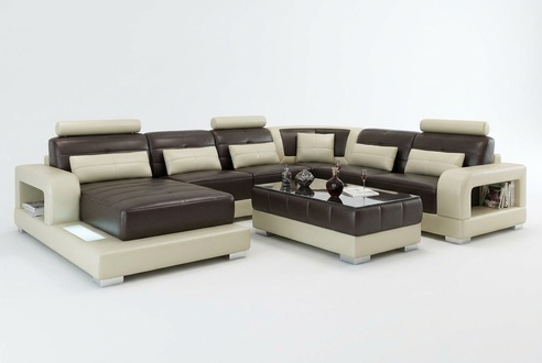 Brown Leather Sofa Corner Sofa Couch Design Seat Upholstery Living Room Set
