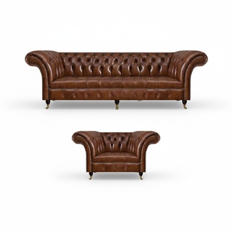Brown leather sofas Chesterfield leather armchairs living room couches furniture 2-piece