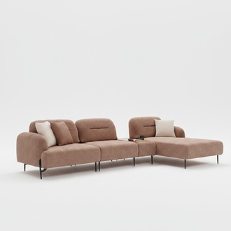 Brown living room corner sofa designer upholstered living area L-shape couch