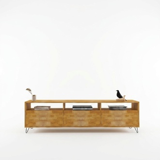 Brown living room sideboard, sturdy TV stand, modern wooden furniture.