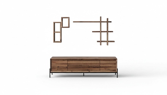 Brown Modern 3-door Sideboard with Shelves Living Room Wood Furniture