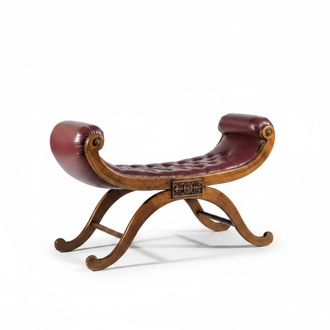 Brown Bench Classic Stool Antil Style Seating Upholstered Fabric