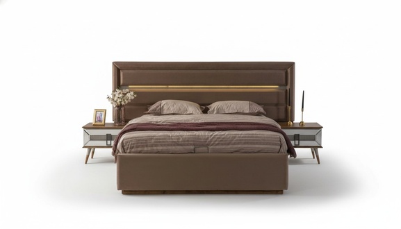 Brown bedroom set Exclusive double bed 2x wooden bedside tables 3 pcs