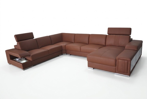 Braun Sofa Corner Sofa Living Room Set with Shelf Upholstered Seat Set Leather Sofa USB