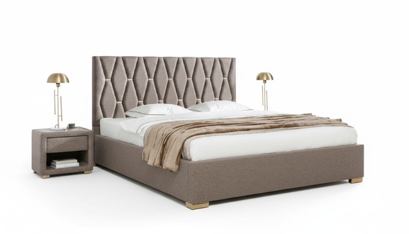 Brown textile bed designer bedside tables bedroom furniture 3pcs