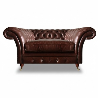 Brown upholstered armchair living room Chesterfield design leather couch