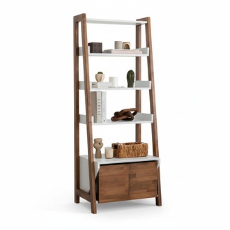 Brown-White Bookshelf Robust Living Room Wooden Shelves Units Furniture